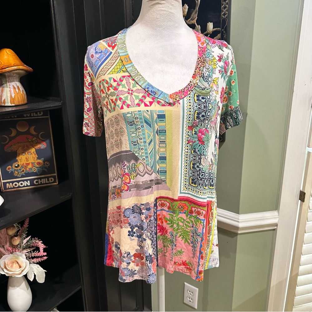 Johnny Was Anika Short Sleeve V-Neck Swing Tee
